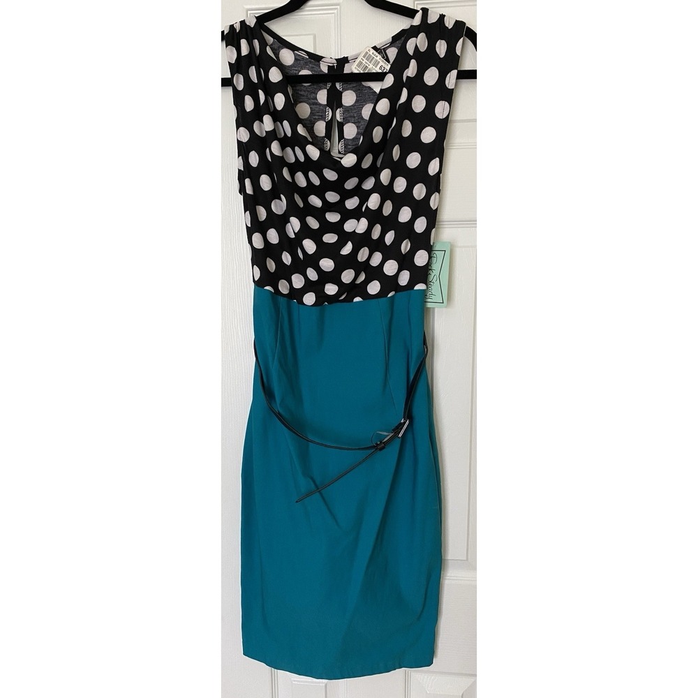 Rock Steady Clothing Retro Pinup Polka Dot Teal Wiggle Dress w/ Belt NWT XL